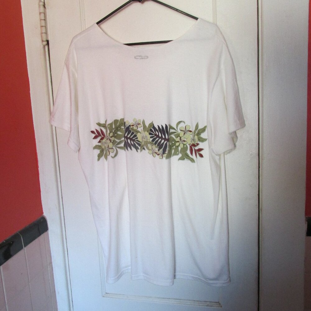Crazy Shirts Hawaii White Cotton Tee T-Shirt Floral Leaf XXL
